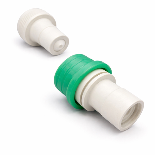 Trockenkupplung, eine Seite IBC Anschluss S60x6 mit Kupplungsstecker, andere Seite Kupplungsdose mit Schwei&szlig;stutzen zum Stumpf- und IR Schwei&szlig;en